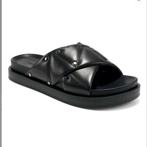 NIB-Aerosoles Black Quilted Crisscross Leather Slide Sandal